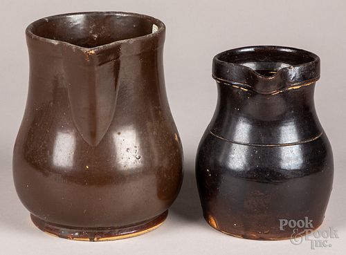TWO ALBANY SLIP STONEWARE PITCHERS,