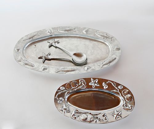 TWO ALUMINUM OVAL SERVING