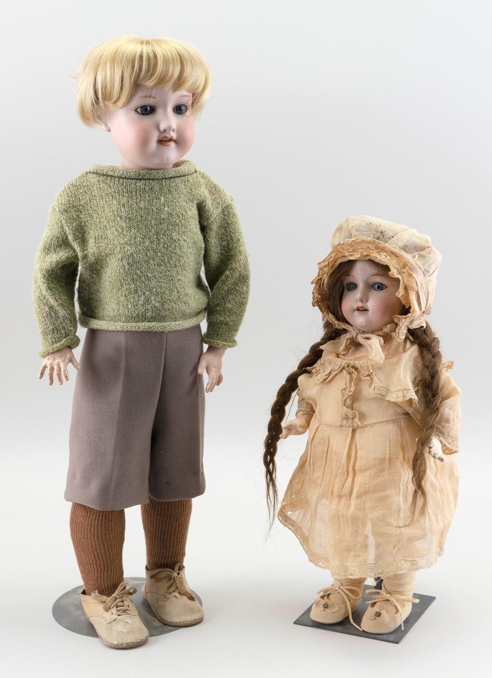 TWO AM 390 BISQUE-HEAD DOLLS 1910
