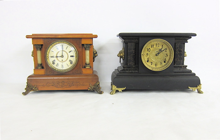 TWO AMERICAN ANTIQUE MANTEL CLOCKS: