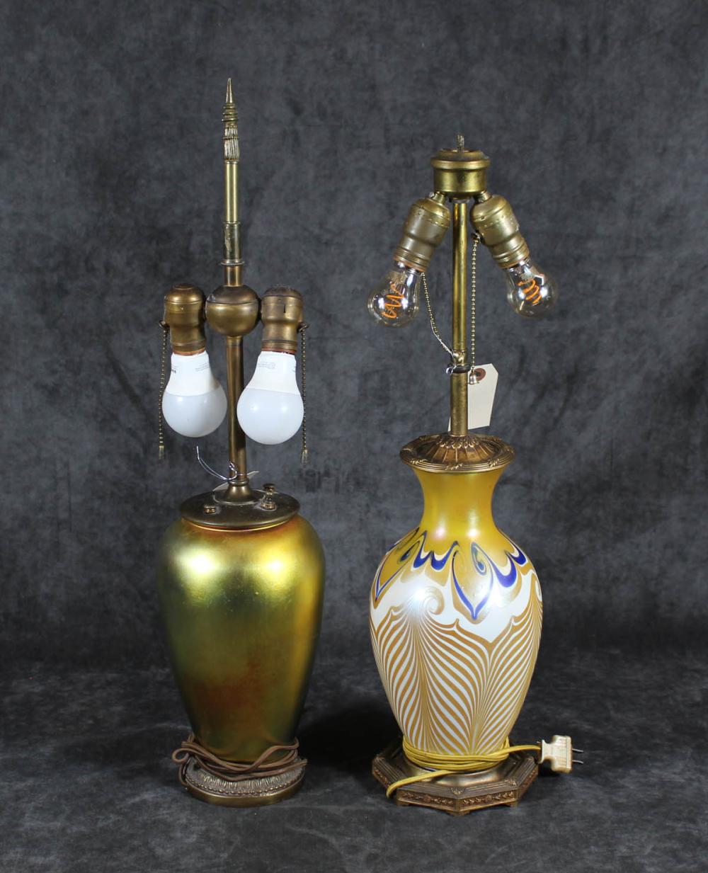 TWO AMERICAN ART GLASS TABLE