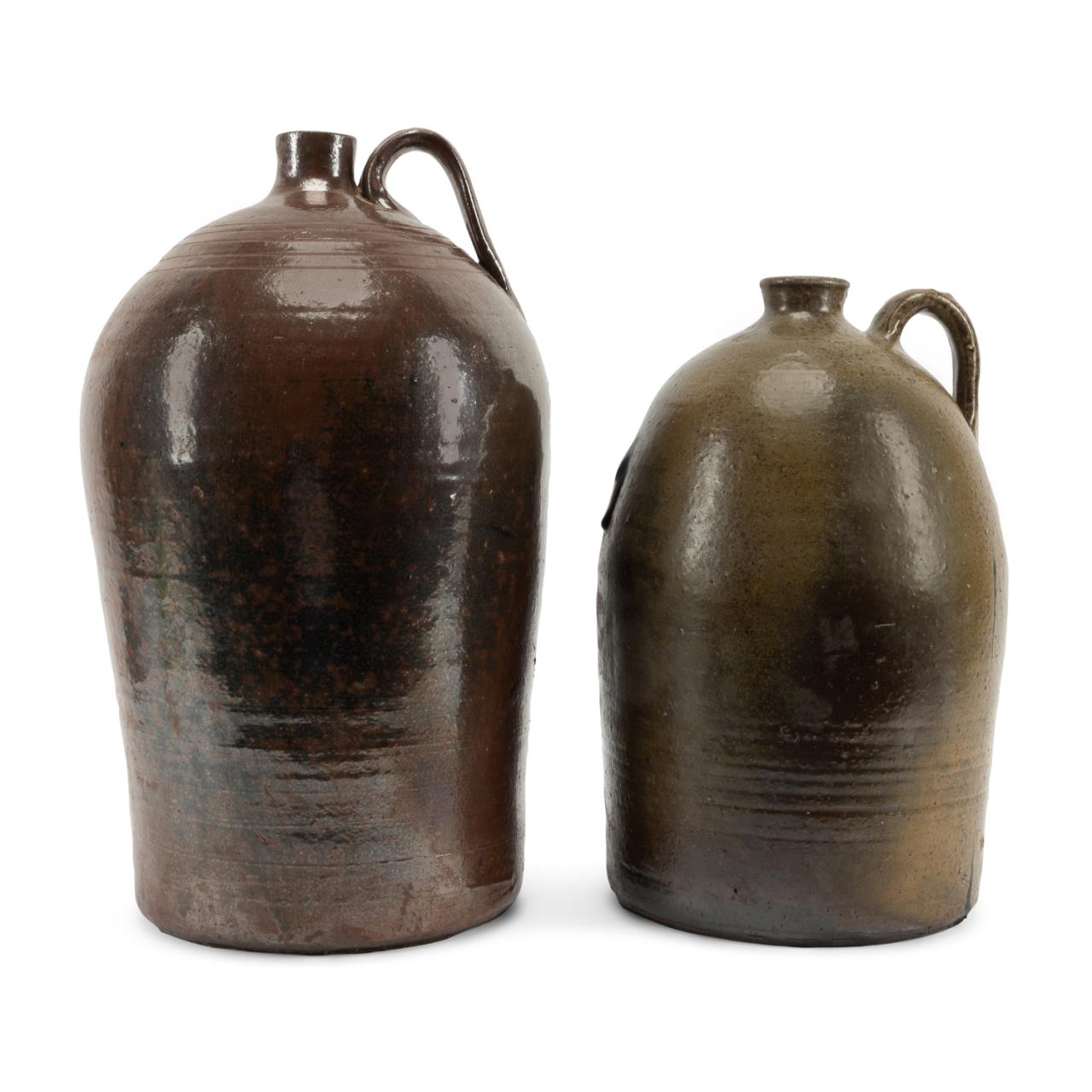 TWO AMERICAN BROWN & GREEN GLAZED