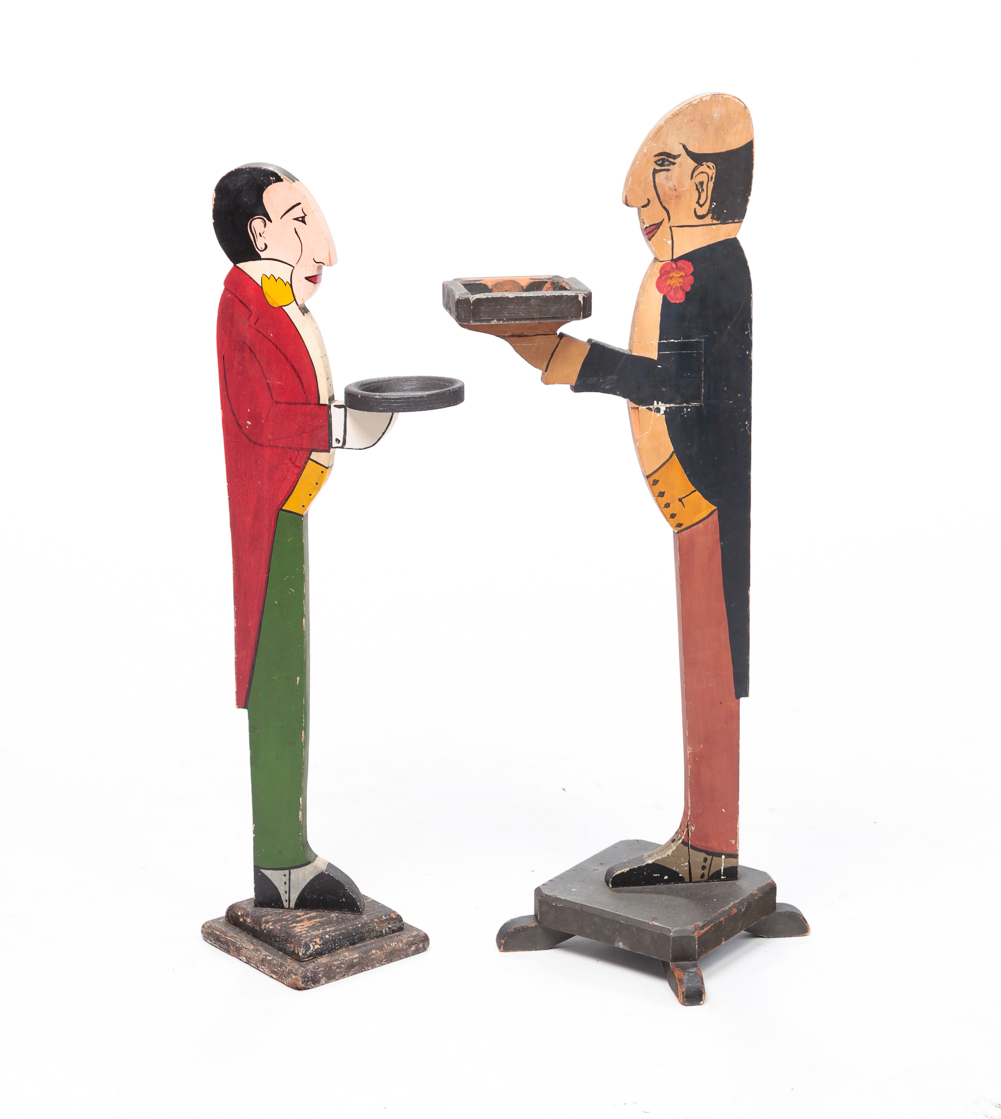 TWO AMERICAN BUTLER ASHTRAY STANDS.