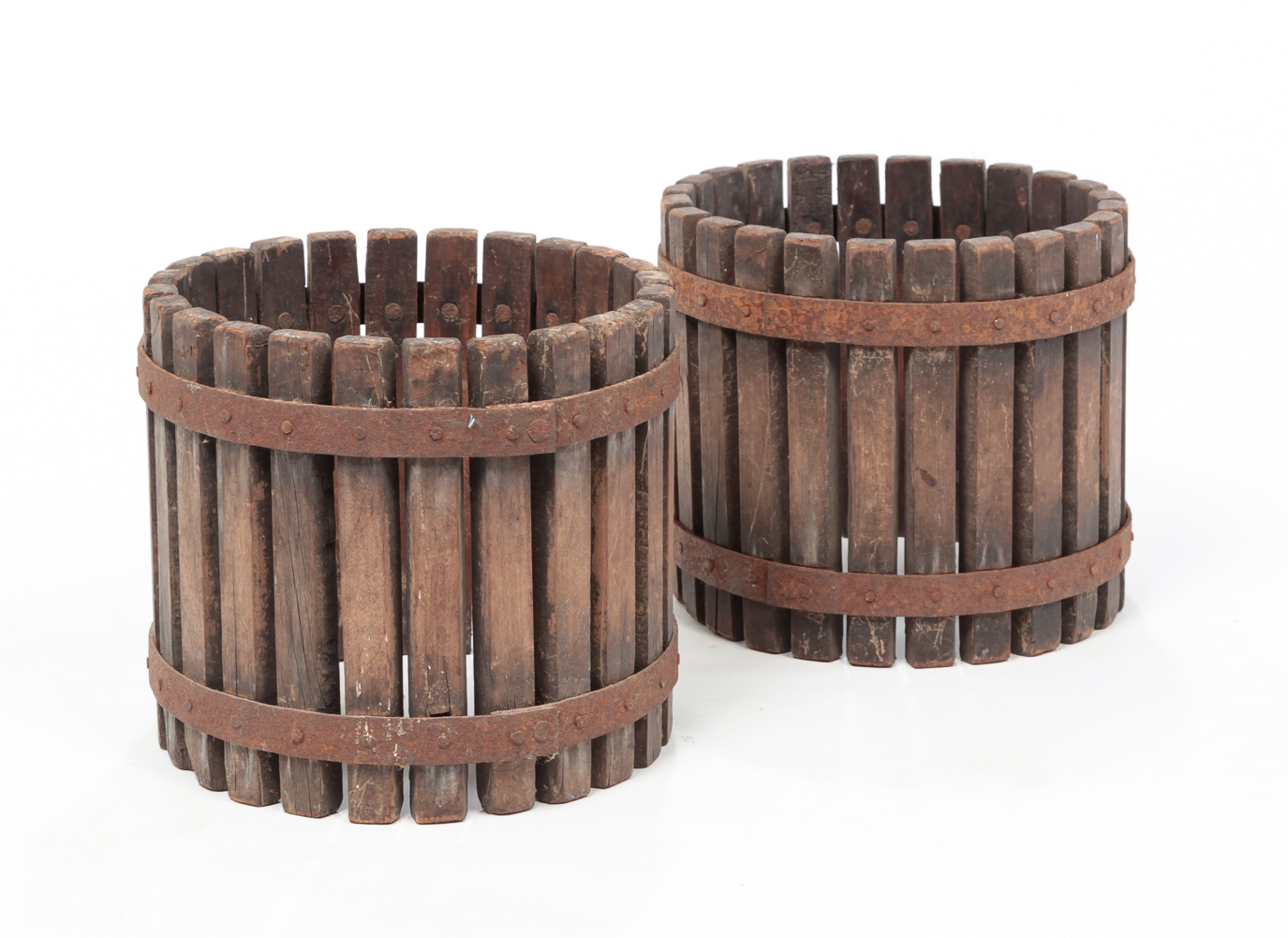 TWO AMERICAN CIDER PRESS CYLINDERS.