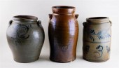 TWO AMERICAN COBALT SALT GLAZE