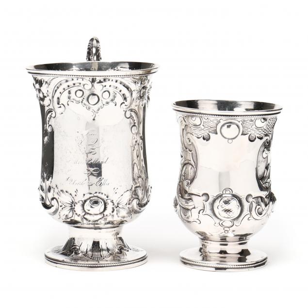 TWO AMERICAN COIN SILVER CUPS The