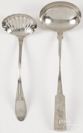 TWO AMERICAN COIN SILVER LADLE