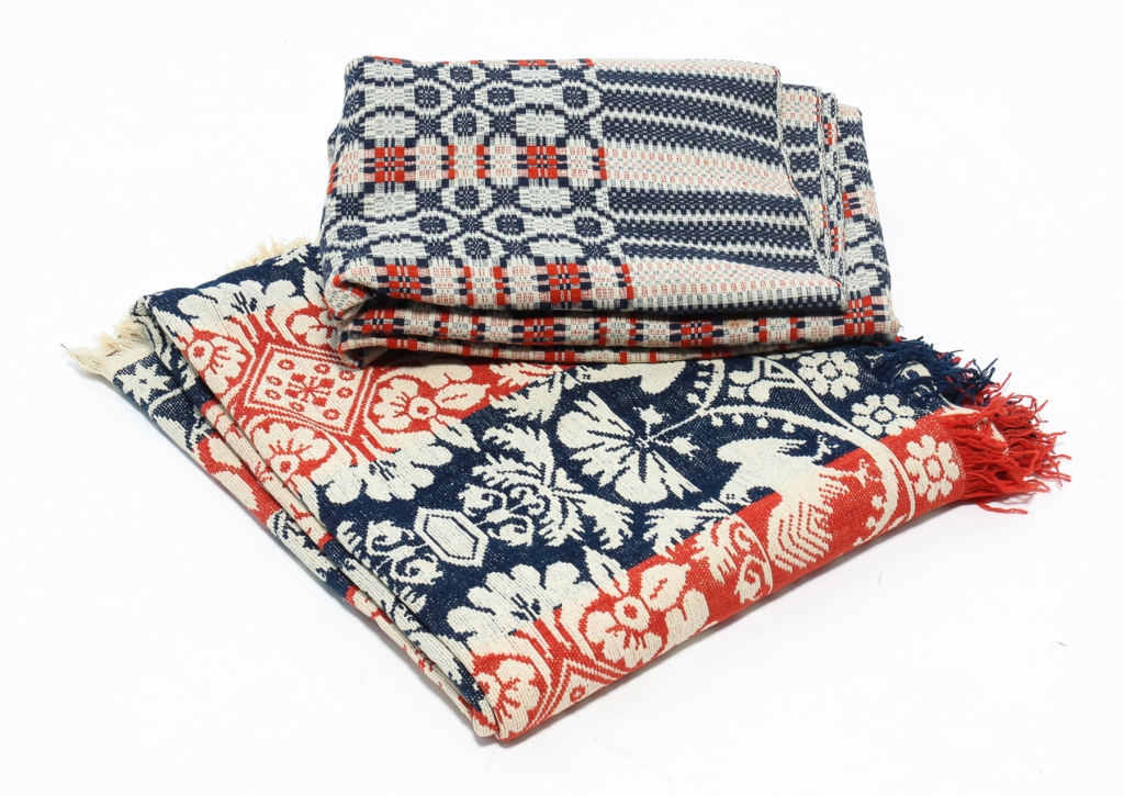 TWO AMERICAN COVERLETS. Mid 19th