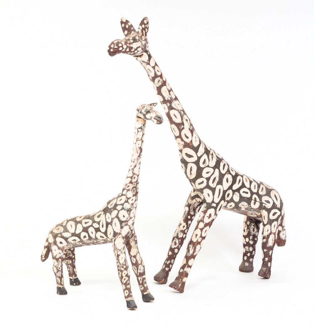 TWO AMERICAN FOLK ART GIRAFFES.