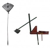 TWO AMERICAN FOLK ART METAL OB