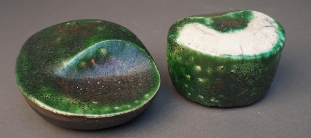 TWO AMERICAN GREEN GLAZED ART