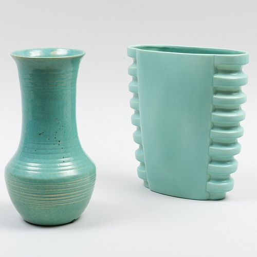 TWO AMERICAN GREEN GLAZED