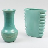 TWO AMERICAN GREEN GLAZED VESS