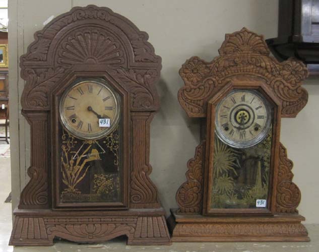 TWO AMERICAN OAK KITCHEN CLOCKS: E.