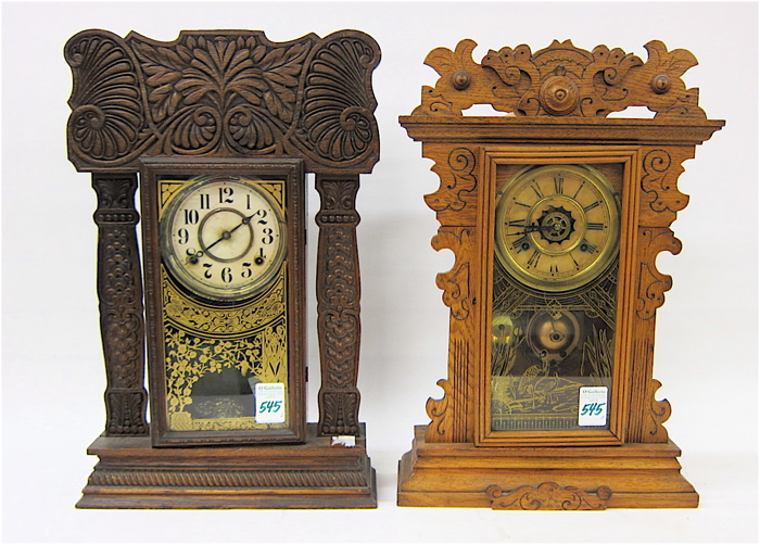 TWO AMERICAN OAK KITCHEN CLOCKS: A)
