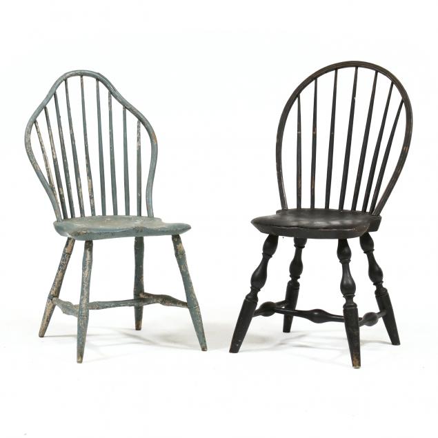 TWO AMERICAN PAINTED WINDSOR SIDE