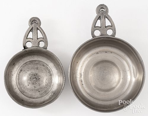 TWO AMERICAN PEWTER PORRINGERS, MID
