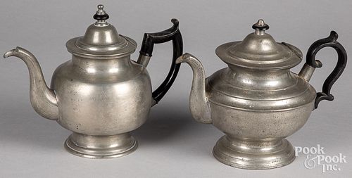TWO AMERICAN PEWTER TEAPOTS, 19TH