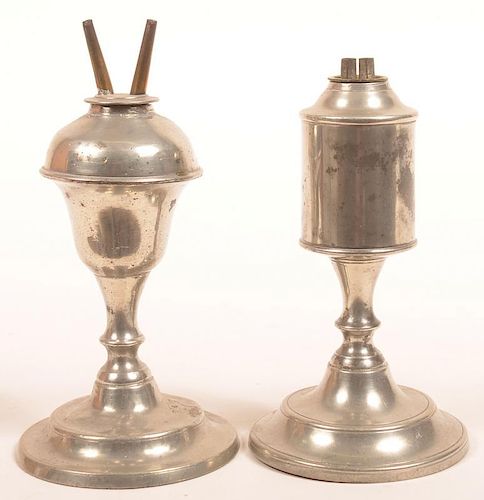 TWO AMERICAN PEWTER WHALE OIL