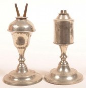 TWO AMERICAN PEWTER WHALE OIL