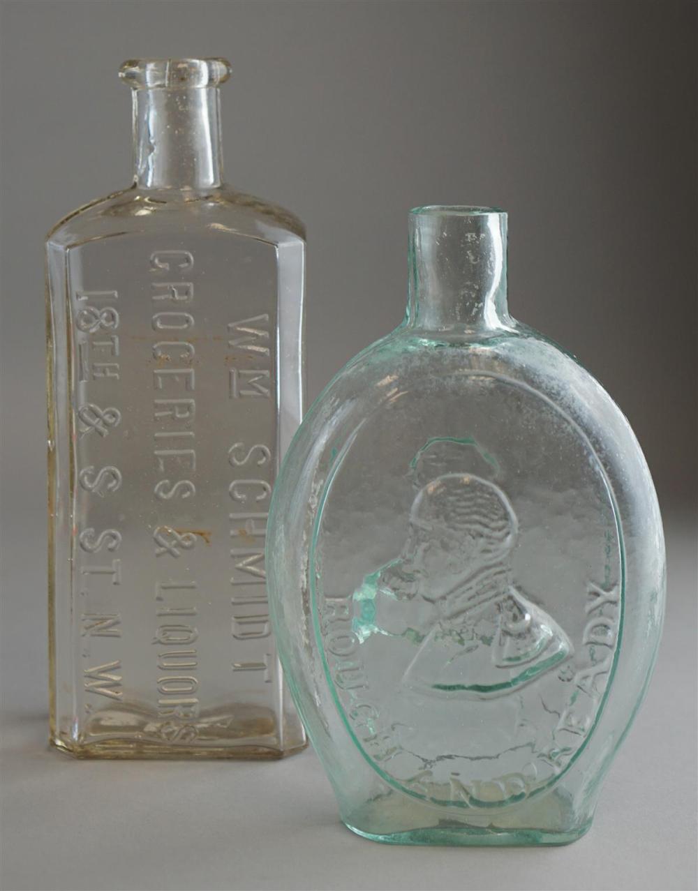 TWO AMERICAN PRESSED GLASS BOTTLES,