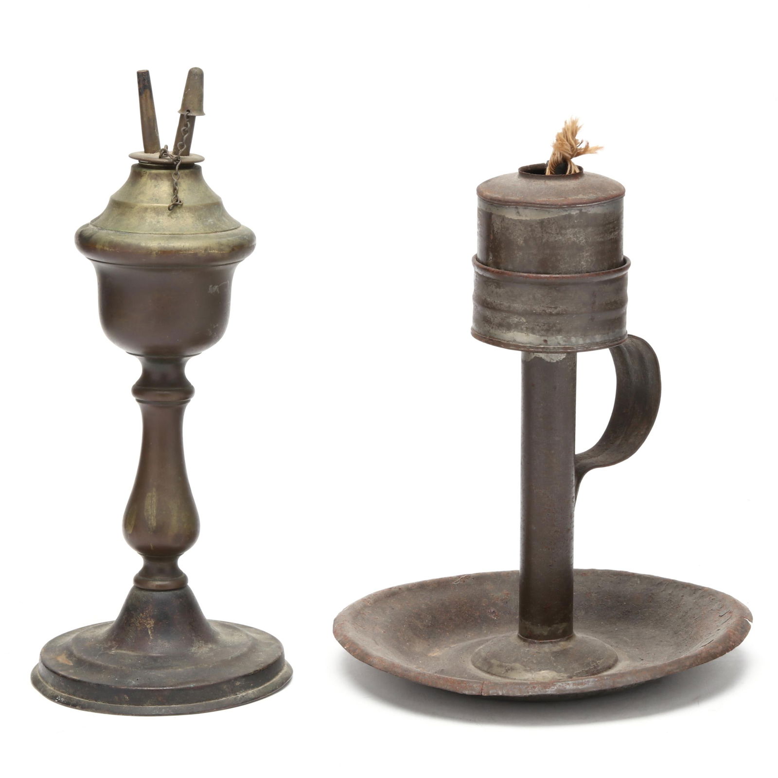 TWO AMERICAN PRIMITIVE OIL LAMPSTwo