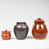 TWO AMERICAN REDWARE CANNISTER
