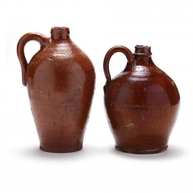 TWO AMERICAN REDWARE JUGS 19th