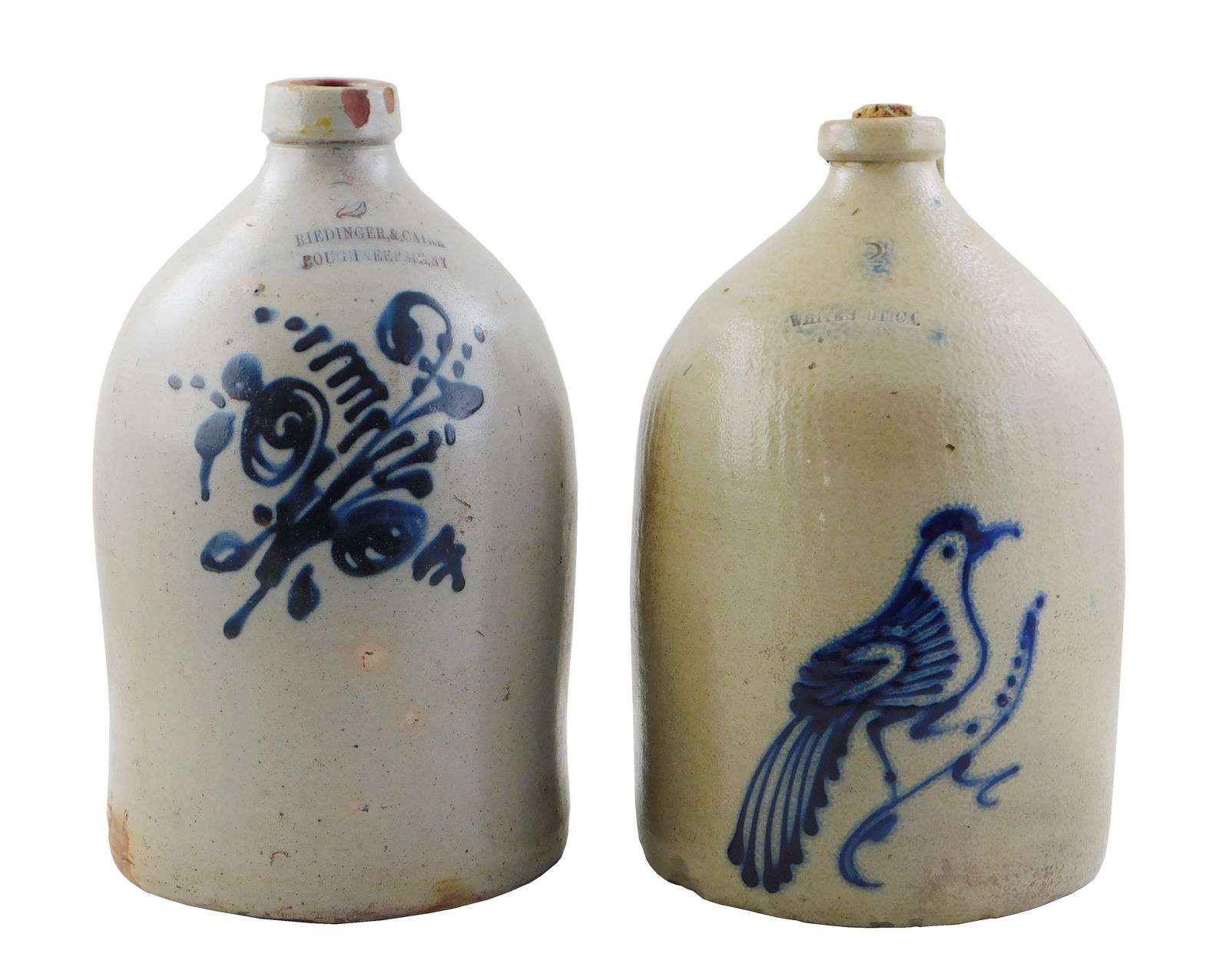 TWO AMERICAN SALT GLAZED COBALT