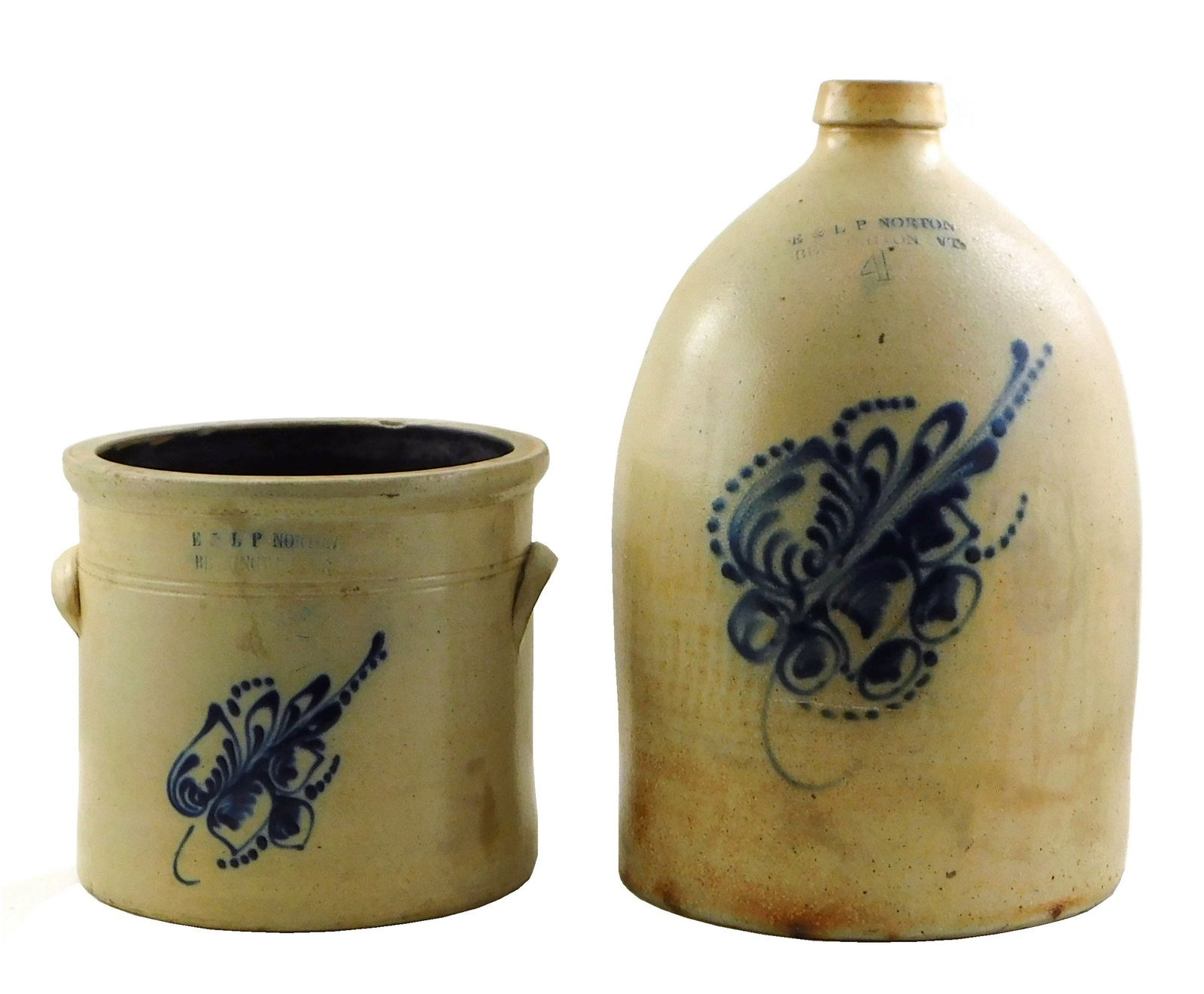 TWO AMERICAN SALT GLAZED COBALT
