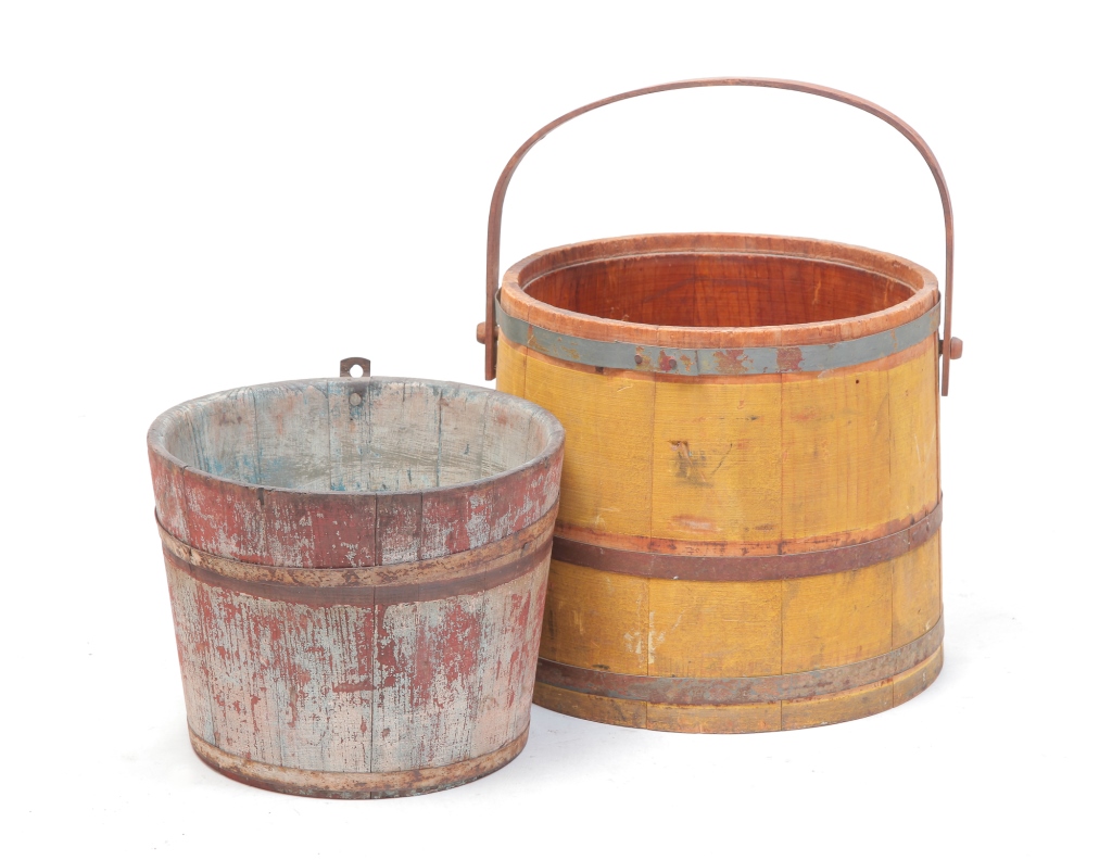 TWO AMERICAN STAVE BUCKETS.