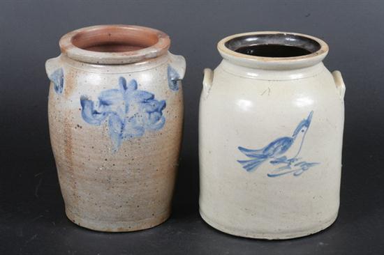 TWO AMERICAN STONEWARE CROCKS. Each