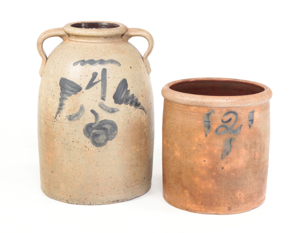 TWO AMERICAN STONEWARE CROCKS.