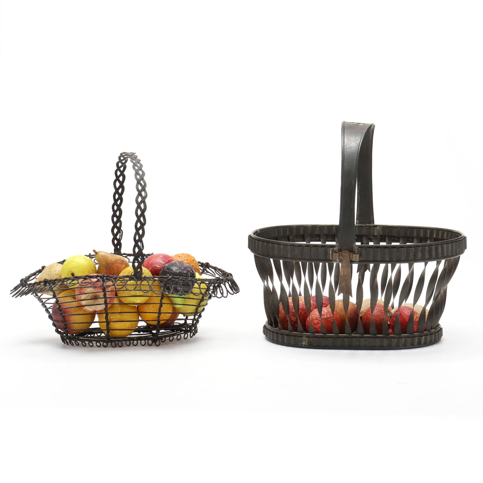 TWO AMERICAN TINWARE BASKETS WITH