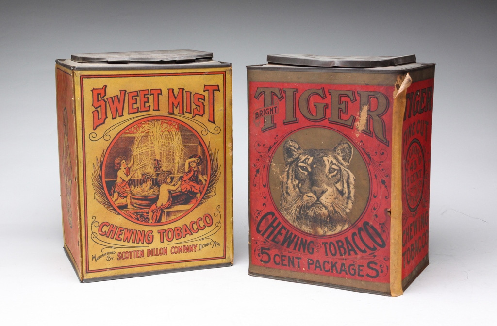 TWO AMERICAN TOBACCO CONTAINERS.