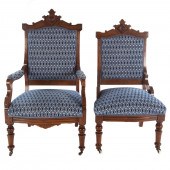 TWO AMERICAN VICTORIAN WALNUT