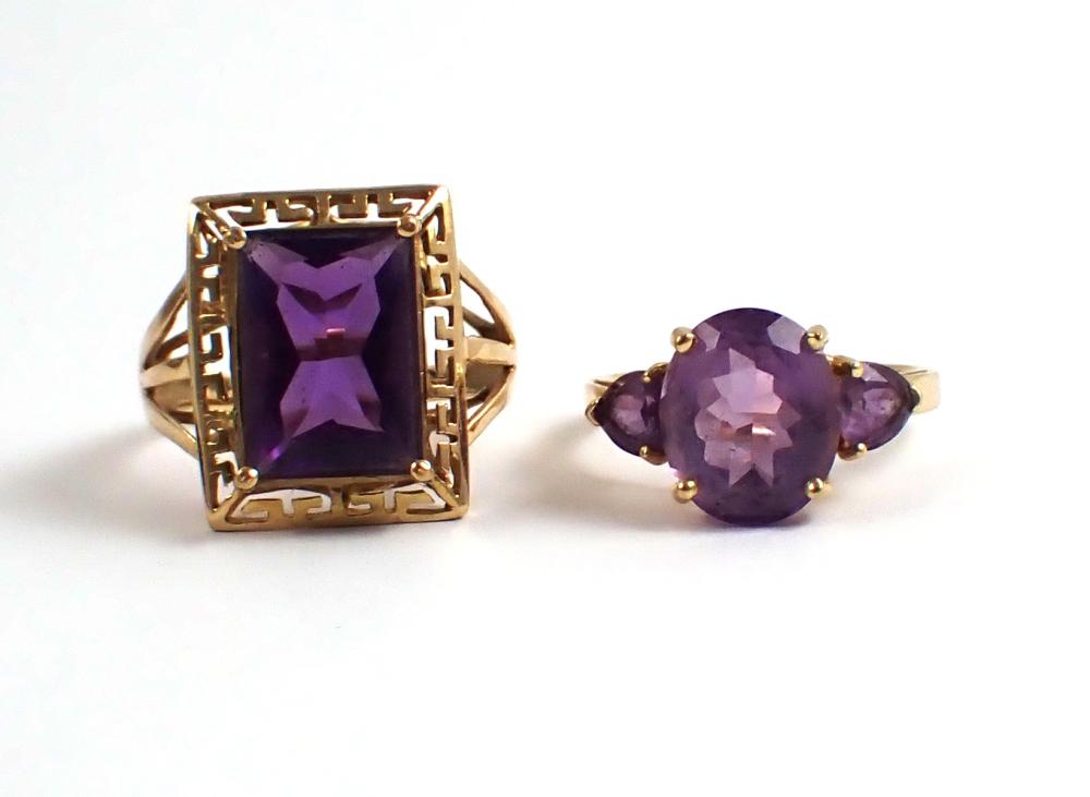 TWO AMETHYST AND FOURTEEN KARAT