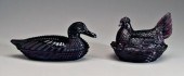 Two amethyst covered bird dish