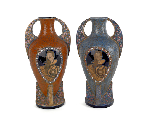Two amphora pottery vases 16 1/4"