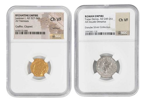 TWO ANCIENT COINS, SILVER AND