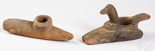 TWO ANCIENT INDIAN CLAY PIPESTwo