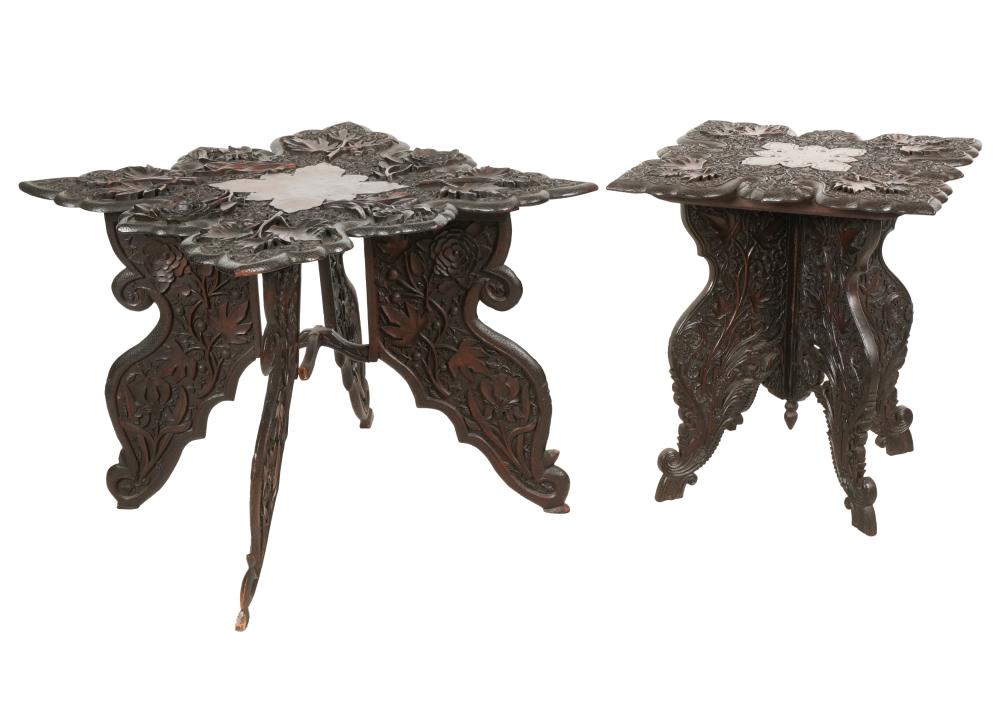 TWO ANGLO-INDIAN CARVED HARDWOOD