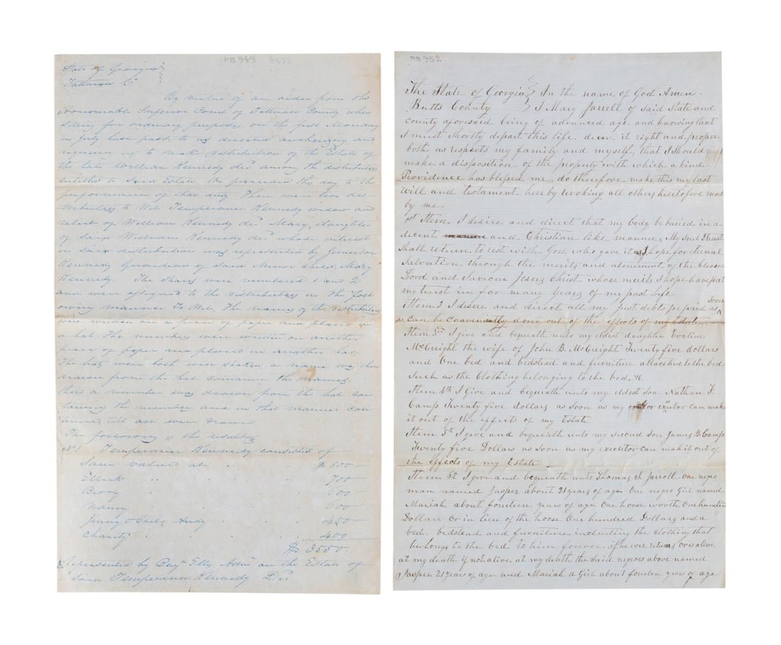 TWO ANTEBELLUM SLAVE DISTRIBUTION