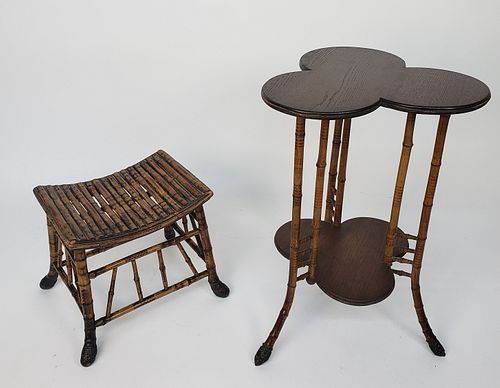 TWO ANTIQUE BAMBOO SIDE TABLE AND