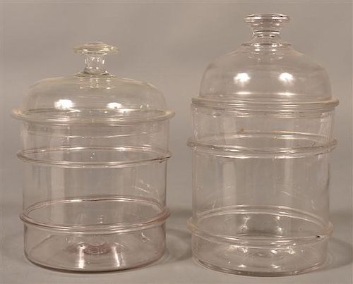 TWO ANTIQUE BLOWN COLORLESS GLASS