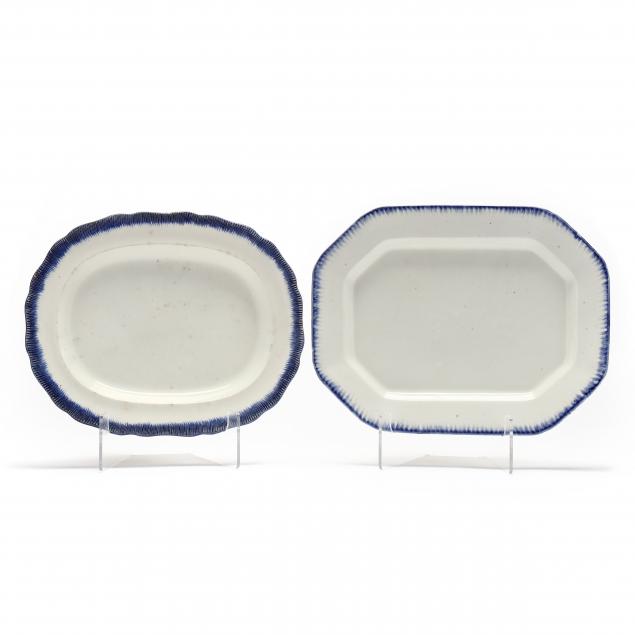 TWO ANTIQUE BLUE FEATHER EDGE