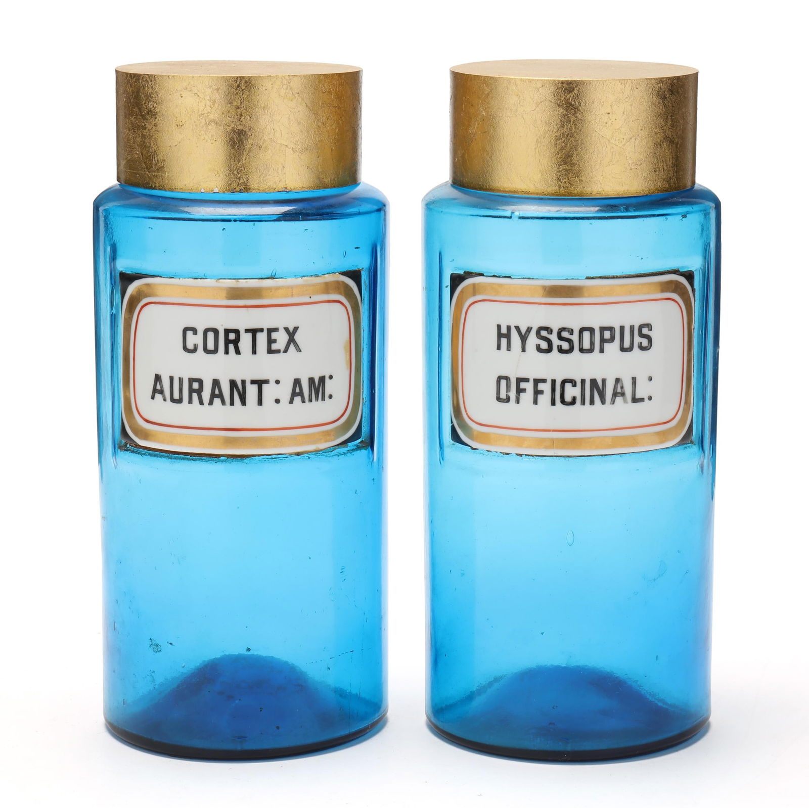 TWO ANTIQUE BLUE GLASS APOTHECARY