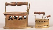 TWO ANTIQUE BRASS CHARCOAL IRO