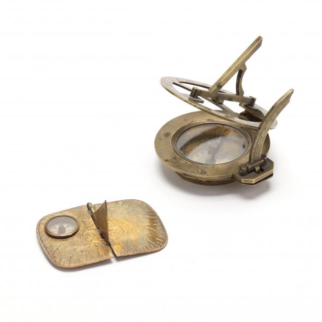 TWO ANTIQUE BRASS COMPASS / SUNDIAL