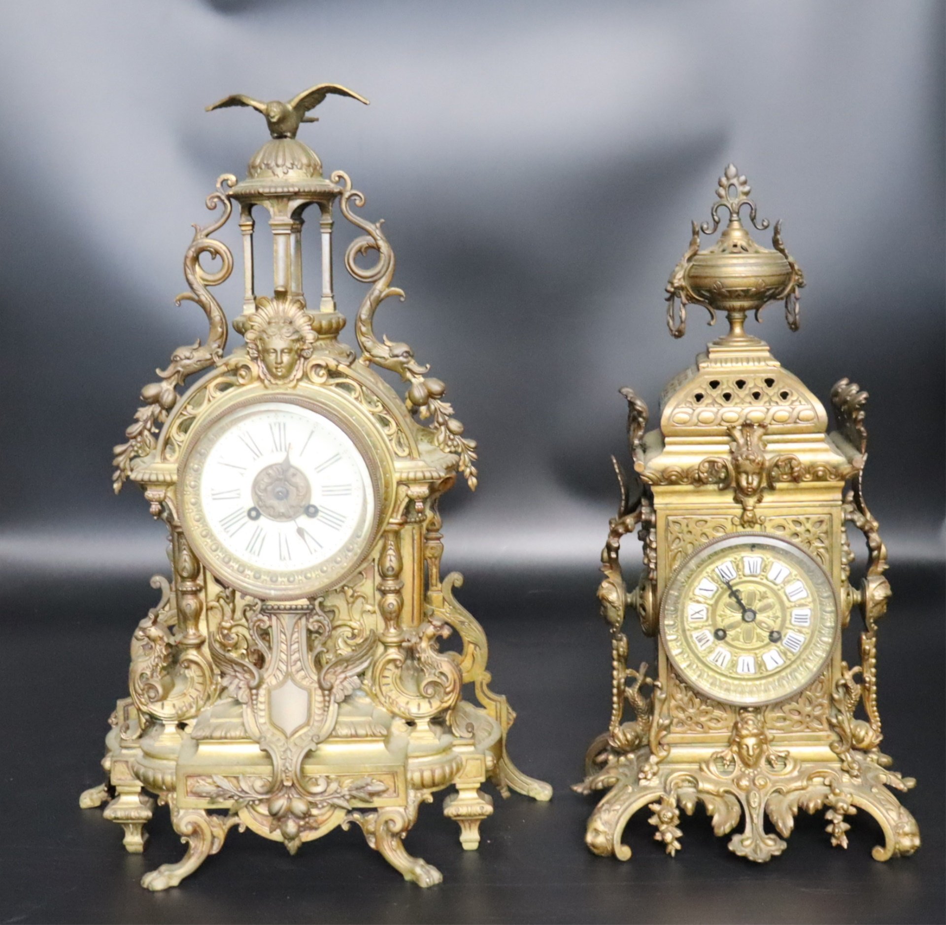 TWO ANTIQUE BRONZE CATHEDRAL